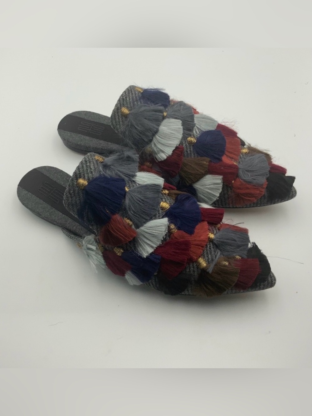 SANAYI 313 Eloise Multicolor Tassel Tweed Mules Size 35 Italy MSRP $1,400